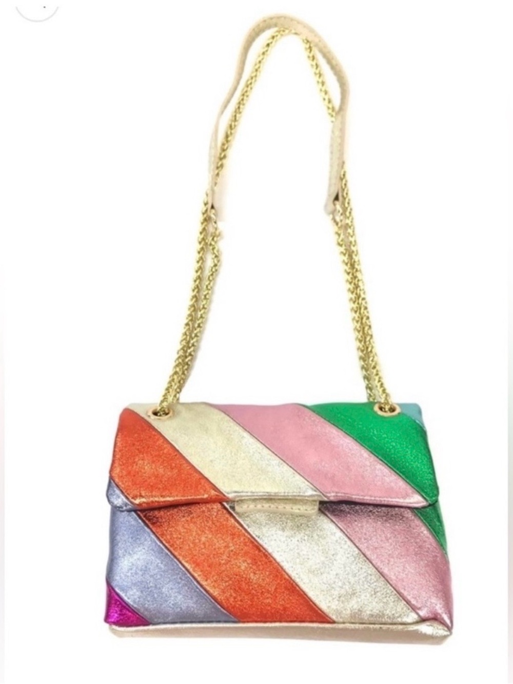 NWT Made in Italy Genuine Leather 
Rainbow Metallic chain Cross body bag